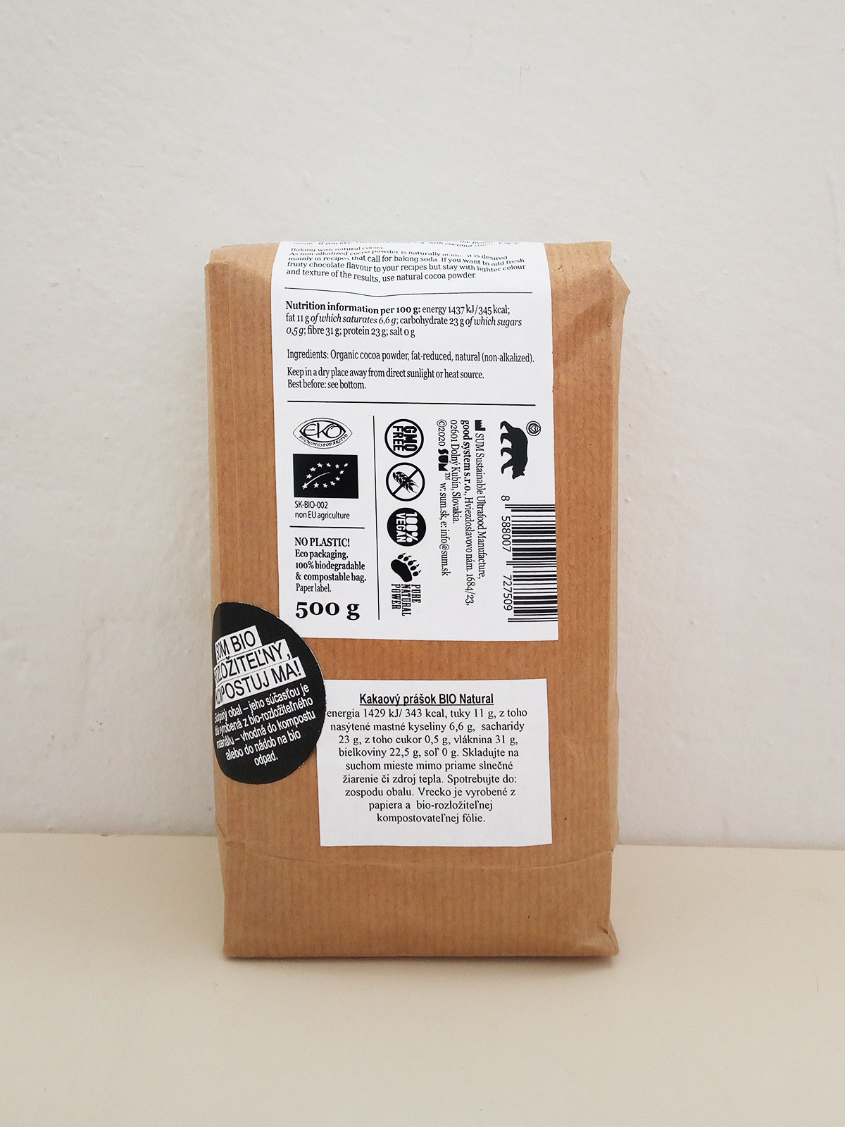 SUM Organic Cocoa Powder Natural Defatted / SUM Kakaový prášok BIO Natural odtučnený