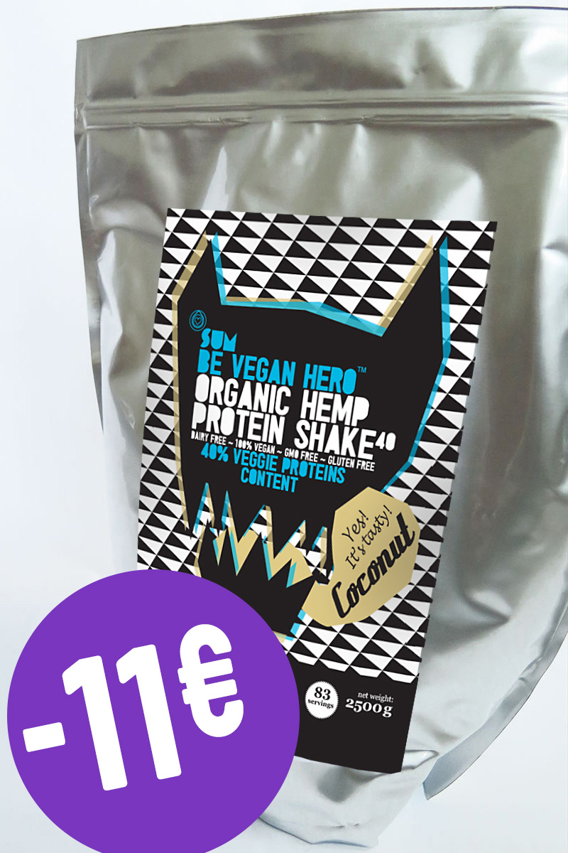 SUM Organic Hemp Protein Shake Coconut 2,5 kg / SUM Bio konopný proteín Coconut, Be Vegan Hero 2,5 kg