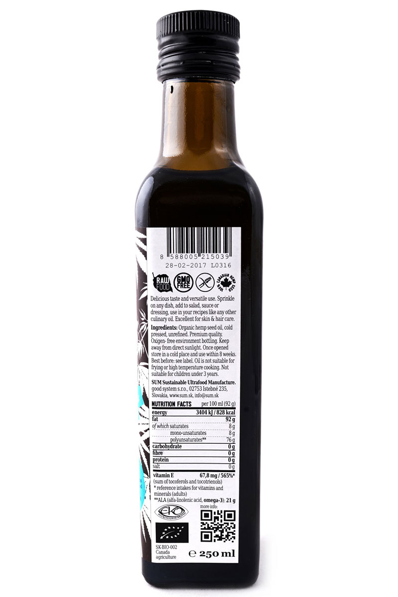 SUM Hemp Seed Oil Organic 250 ml / SUM konopný olej BIO 250ml