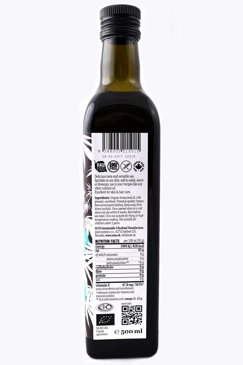 SUM Hemp Seed Oil Organic 500 ml / SUM Konopný olej BIO 500ml
